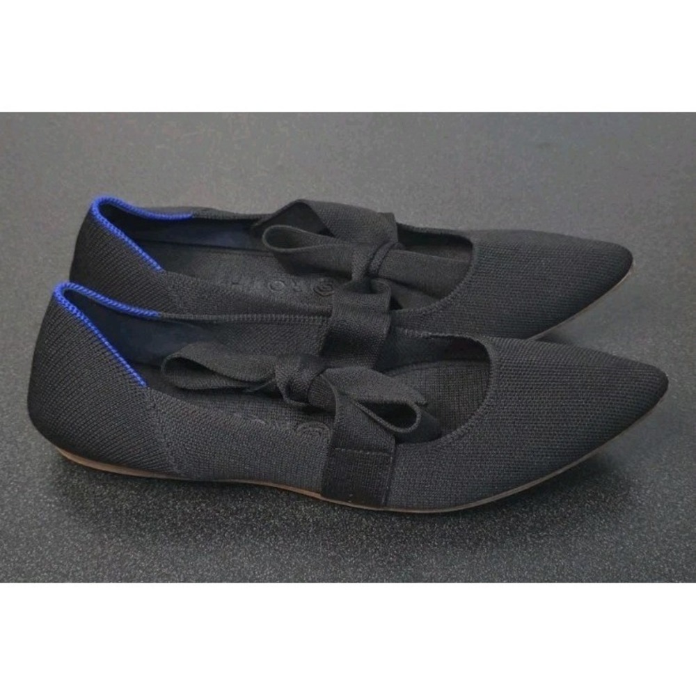 ROTHY'S Pointed Toe Bow Mary Jane Ballet Flats Black Career Casual Slip On 9.5